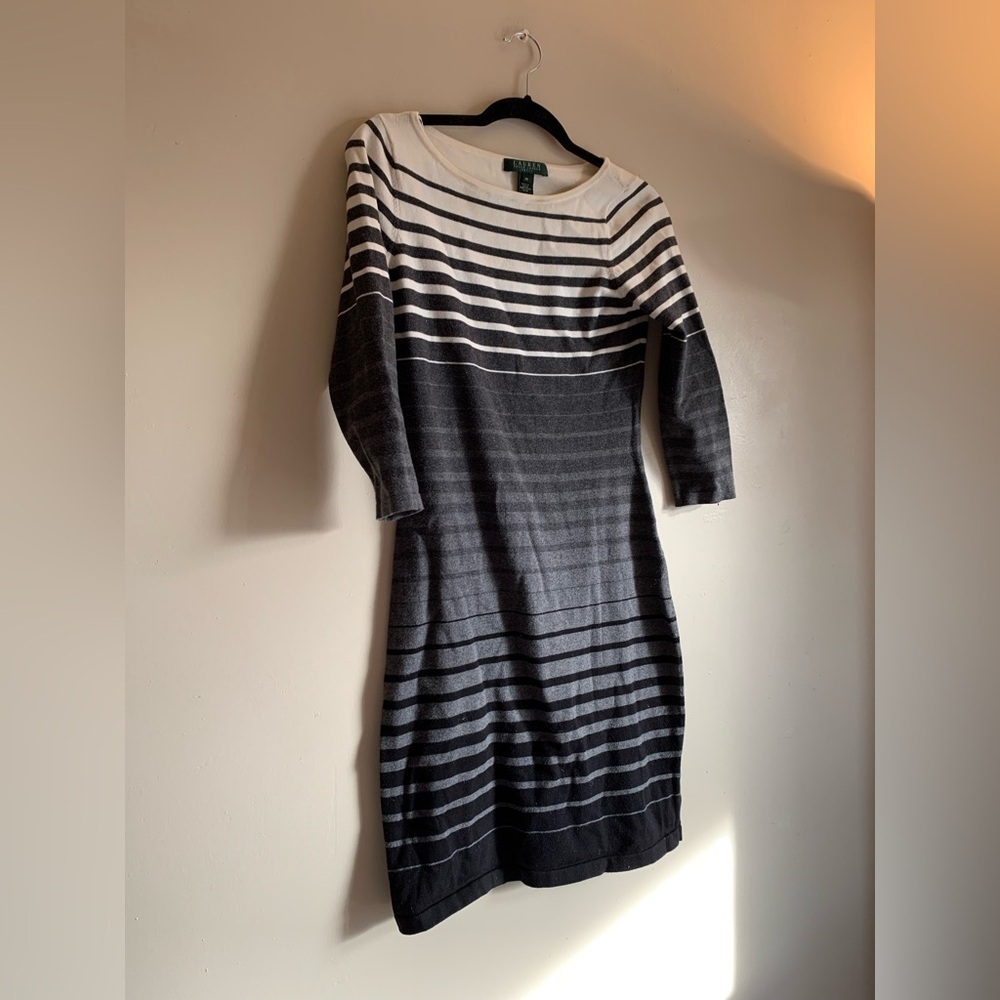 Lauren Ralph Lauren Black Grey White Striped Dress Womens XS Short Casual Formal